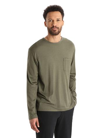 Pánské Long Sleeve Icebreaker Merino Granary Pocket T-Shirt Olivy Zelené | CZ 1709VRWD